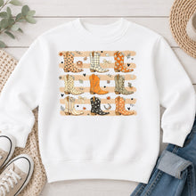 Load image into Gallery viewer, Western Cowboy Boots Fall design on White crewneck sweatshirt
