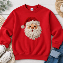 Load image into Gallery viewer, Faux Yarn Santa White Beard Christmas design on Red crewneck sweatshirt
