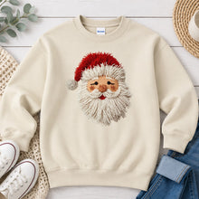 Load image into Gallery viewer, Faux Yarn Santa White Beard Christmas design on Sand crewneck sweatshirt
