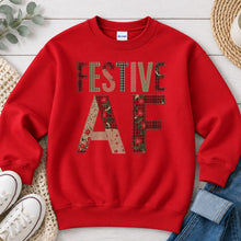 Load image into Gallery viewer, Festive AF Christmas design on Red crewneck sweatshirt
