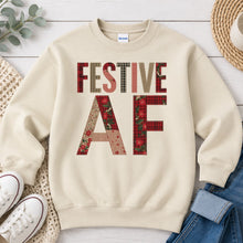 Load image into Gallery viewer, Festive AF Christmas design on Sand crewneck sweatshirt
