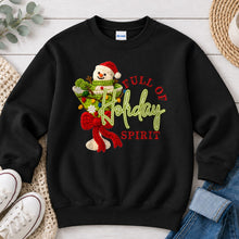 Load image into Gallery viewer, Full Of Holiday Spirit Christmas design on Black crewneck sweatshirt
