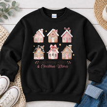 Load image into Gallery viewer, Gingerbread Kisses Christmas design on Black crewneck sweatshirt
