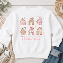 Load image into Gallery viewer, Gingerbread Kisses Christmas design on White crewneck sweatshirt
