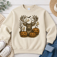 Load image into Gallery viewer, Halloween Buck Hunting design on Sand crewneck sweatshirt
