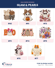 Load image into Gallery viewer, Halloween design chart page 2 - Glam and Pearls - numbered kids shirt designs to choose from
