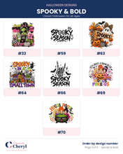 Load image into Gallery viewer, Halloween design chart page 3 - Spooky and Bold - numbered kids shirt designs to choose from

