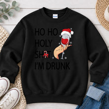 Load image into Gallery viewer, Ho Ho Holy Sh*t I'm Drunk Christmas design on Black crewneck sweatshirt
