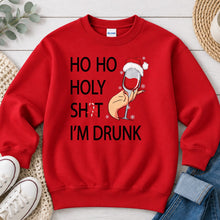 Load image into Gallery viewer, Ho Ho Holy Sh*t I'm Drunk Christmas design on Red crewneck sweatshirt
