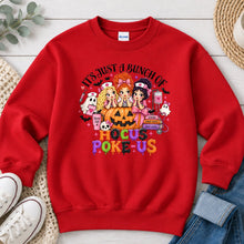 Load image into Gallery viewer, Hocus Poke Us Nurses Halloween design on Red crewneck sweatshirt
