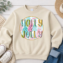 Load image into Gallery viewer, Holly And Jolly Pastel Trees Christmas design on Sand crewneck sweatshirt
