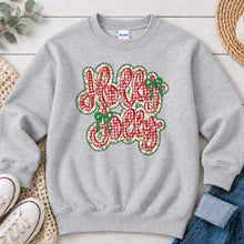 Load image into Gallery viewer, Holly Jolly Gingham Christmas design on Ash Grey crewneck sweatshirt

