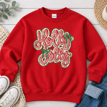 Load image into Gallery viewer, Holly Jolly Gingham Christmas design on Red crewneck sweatshirt
