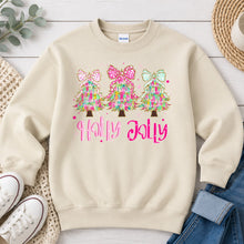 Load image into Gallery viewer, Holly Jolly Trees Bows Christmas design on Sand crewneck sweatshirt
