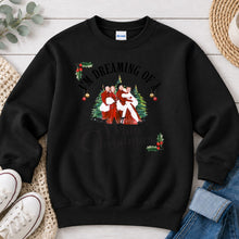 Load image into Gallery viewer, I'm Dreaming Of A White Christmas Christmas design on Black crewneck sweatshirt
