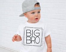 Load image into Gallery viewer, A young child wearing a gray cap and a white t-shirt with the text "BIG BRO" printed on it.

