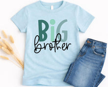 Load image into Gallery viewer, A light blue t-shirt with the text "BIG brother" printed on it, along with a pair of blue jeans.
