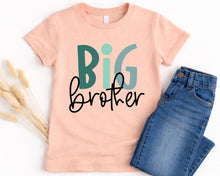 Load image into Gallery viewer, A pink t-shirt with the text "BIG BROTHER" printed on it, along with a pair of blue jeans.
