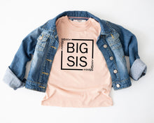Load image into Gallery viewer, a casual outfit consisting of a denim jacket and a pink t-shirt with the text "BIG SIS" printed on it.
