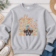 Load image into Gallery viewer, Jolly Boxer Brindle Christmas design on Ash Grey crewneck sweatshirt
