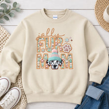 Load image into Gallery viewer, Jolly Dalmatian Christmas design on Sand crewneck sweatshirt
