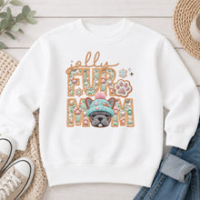Load image into Gallery viewer, Jolly Frenchie Grey Christmas design on White crewneck sweatshirt
