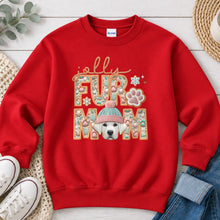 Load image into Gallery viewer, Jolly Fur Mom White Lab Christmas design on Red crewneck sweatshirt
