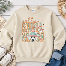 Load image into Gallery viewer, Jolly Fur Mom White Lab Christmas design on Sand crewneck sweatshirt
