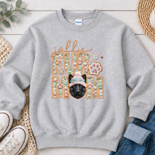 Load image into Gallery viewer, Jolly German Shepherd Black Christmas design on Ash Grey crewneck sweatshirt
