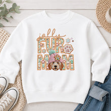 Load image into Gallery viewer, Jolly Golden Doodle Christmas design on White crewneck sweatshirt
