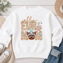 Load image into Gallery viewer, Jolly Yorkie Christmas design on White crewneck sweatshirt
