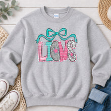 Load image into Gallery viewer, Pink Teal Patterned Lions Bow Ash Grey
