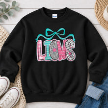 Load image into Gallery viewer, Pink Teal Patterned Lions Bow Black
