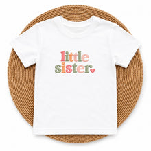 Load image into Gallery viewer, Little Sister Coral Sage Heart design on white kids t-shirt
