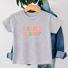 Load image into Gallery viewer, Little Sister Daisy Flower design on heather grey kids t-shirt
