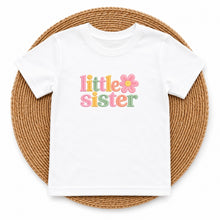 Load image into Gallery viewer, Little Sister Daisy Flower design on white kids t-shirt
