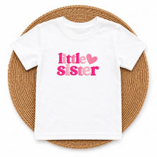 Load image into Gallery viewer, Little Sister Hot Pink Heart design on white kids t-shirt
