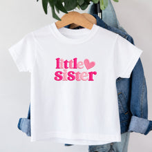 Load image into Gallery viewer, Little Sister Hot Pink Heart design on white kids t-shirt
