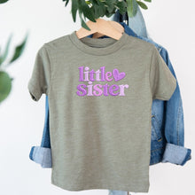 Load image into Gallery viewer, Little Sister Lavender Heart design on sage kids t-shirt
