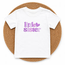 Load image into Gallery viewer, Little Sister Lavender Heart design on white kids t-shirt
