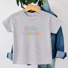 Load image into Gallery viewer, Little Sister Pastel Bow design on heather grey kids t-shirt
