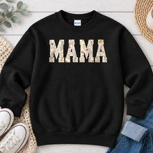 Load image into Gallery viewer, Mama Floral Cream Mom &amp; Family design on Black crewneck sweatshirt
