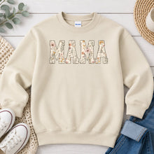 Load image into Gallery viewer, Mama Floral Cream Mom &amp; Family design on Sand crewneck sweatshirt
