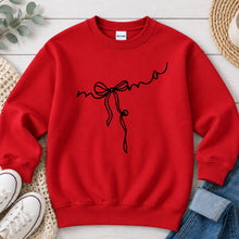 Load image into Gallery viewer, Mama Script Bow Mom &amp; Family design on Red crewneck sweatshirt
