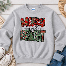Load image into Gallery viewer, Merry And Bright Tree Christmas design on Ash Grey crewneck sweatshirt
