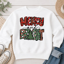 Load image into Gallery viewer, Merry And Bright Tree Christmas design on White crewneck sweatshirt
