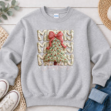Load image into Gallery viewer, Merry Christmas Knit Tree Christmas design on Ash Grey crewneck sweatshirt
