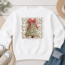 Load image into Gallery viewer, Merry Christmas Knit Tree Christmas design on White crewneck sweatshirt
