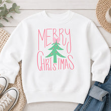 Load image into Gallery viewer, Merry Christmas Pink Tree Christmas design on White crewneck sweatshirt
