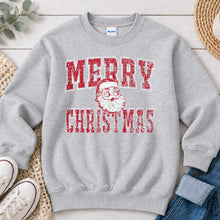 Load image into Gallery viewer, Merry Christmas Santa Distressed Christmas design on Ash Grey crewneck sweatshirt
